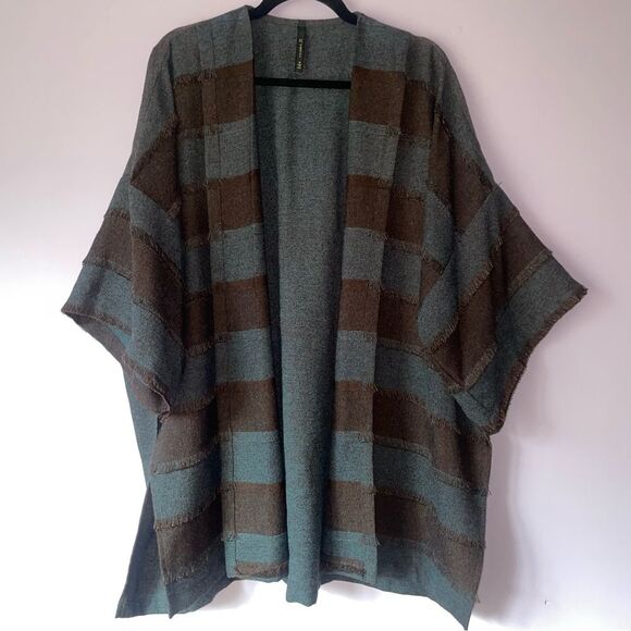IC Connie K Size M Striped Kimono Longline Cardigan Lagenlook Artsy - Picture 1 of 8